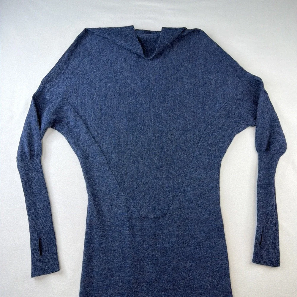 Nicholas K Women's Alpaca Maxi Sweater Dress Blue XS Batwing Thumbholes